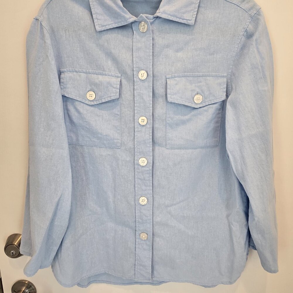Jones NY Women's Light Blue Button-Up Shirt XS  3/4 Sleeve Cotton Blend Casual - Picture 3 of 13